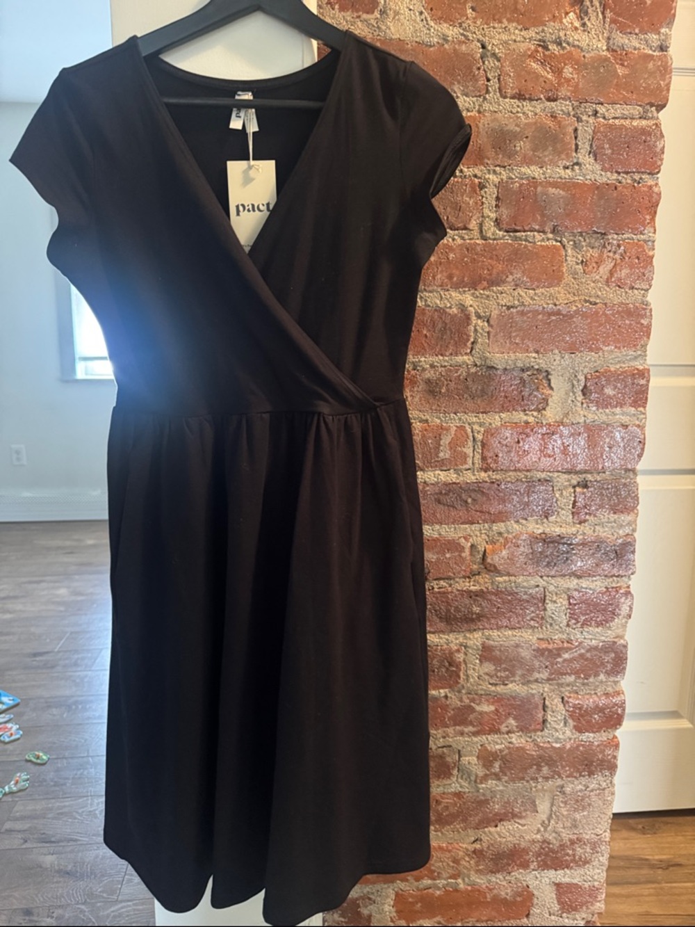 Pact Black Wrap-Front Midi Dress
